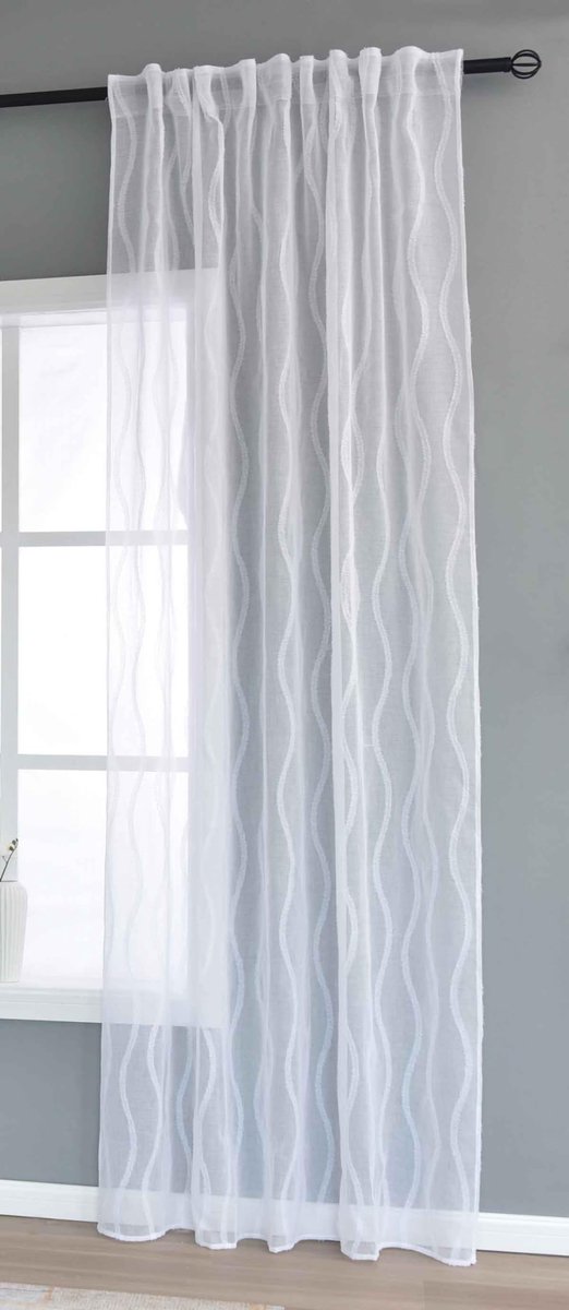 Ibenzoa Transparant gordijn met linnenlook en modern golvenpatroon, 245 x 145 cm natuurlijk