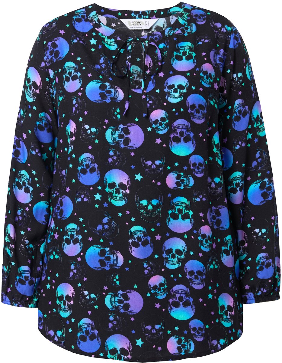 Angel of Style - Dames - Blouse A-lijn doodshoofd lange mouwen - Zwart - Maat 54
