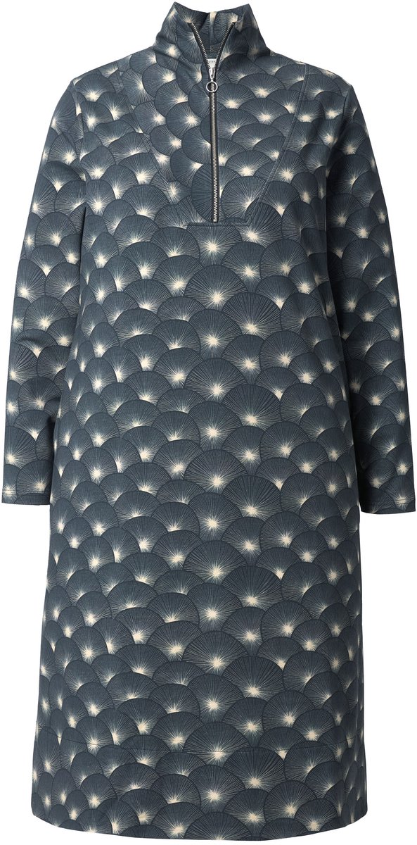 Ulla Popken Dames - Sweatjurk A-lijn opstaande kraag lange mouwen - Zwart - Maat 50+