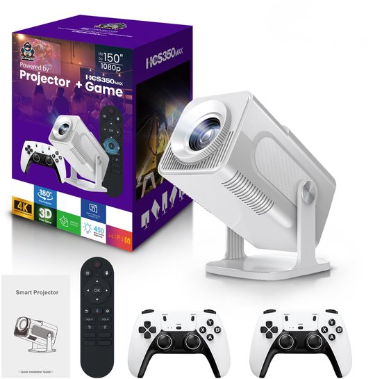 Projector met 4K-ondersteuning – 1080P HD Mini Beamer voor Films, Games & Presentaties – Inclusief 2 Draadloze Gamecontrollers - WiFi6 & Bluetooth 5.4