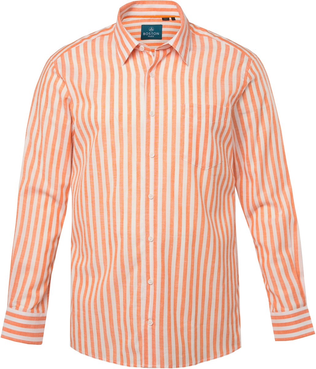 Boston Park - Heren - Overhemd in linnenlook lange mouwen strepen kentkraag - Lichtoranje - Maat 3XL