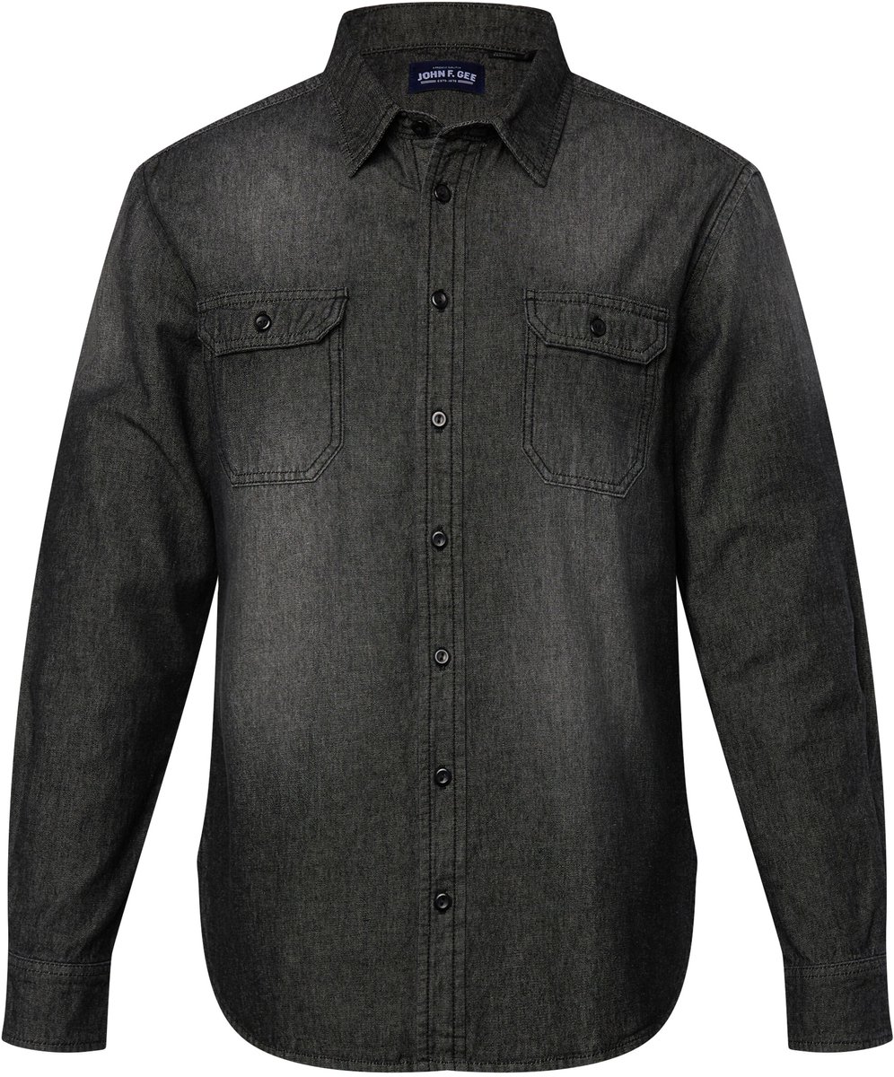 John F. Gee - Heren - Denim overhemd lange mouwen kentkraag moderne pasvorm - Zwart - Maat 4XL