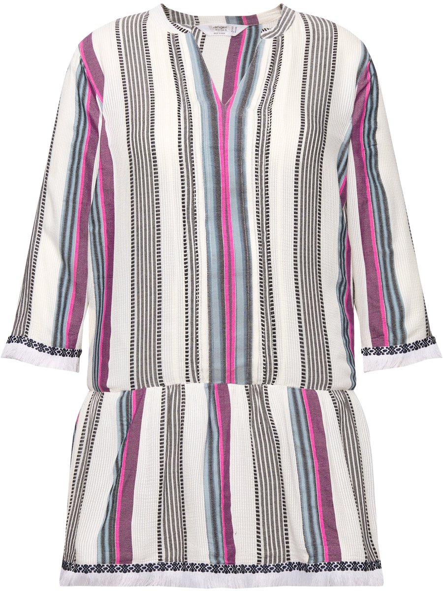Angel of Style - Dames - Tuniek jacquard strepen biesjes 3/4-mouwen - Sneeuwwit - Maat 54