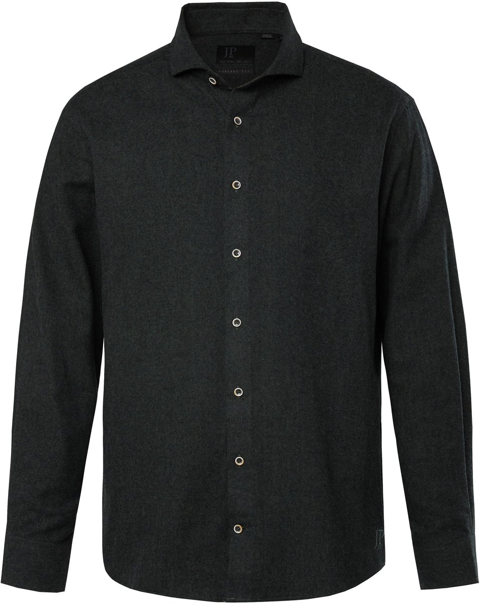 JP 1880 - Heren - Flanellen overhemd lange mouwen haaienkraag Comfort Fit - Cactus - Maat L