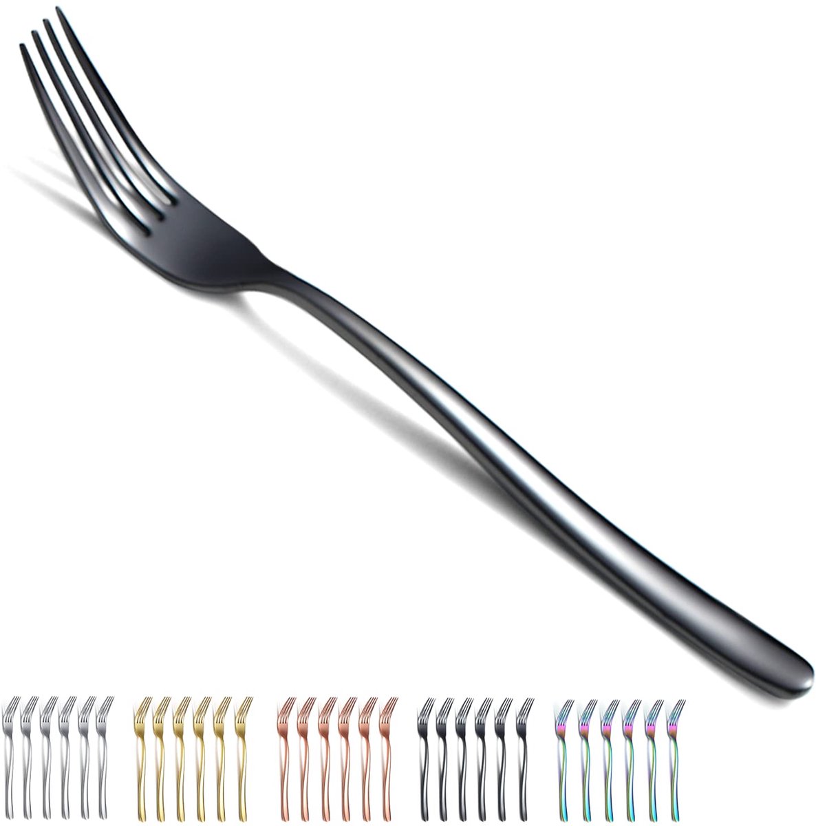 Ibenzoa® Zesdelige set zwarte dinervorken van roestvrij staal met titanium coating