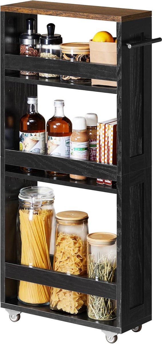 VASAGLE - keukentrolley - 4 niveaus - met wieltjes - 15 x 43,2 x 86,5 cm - zwart met bruin