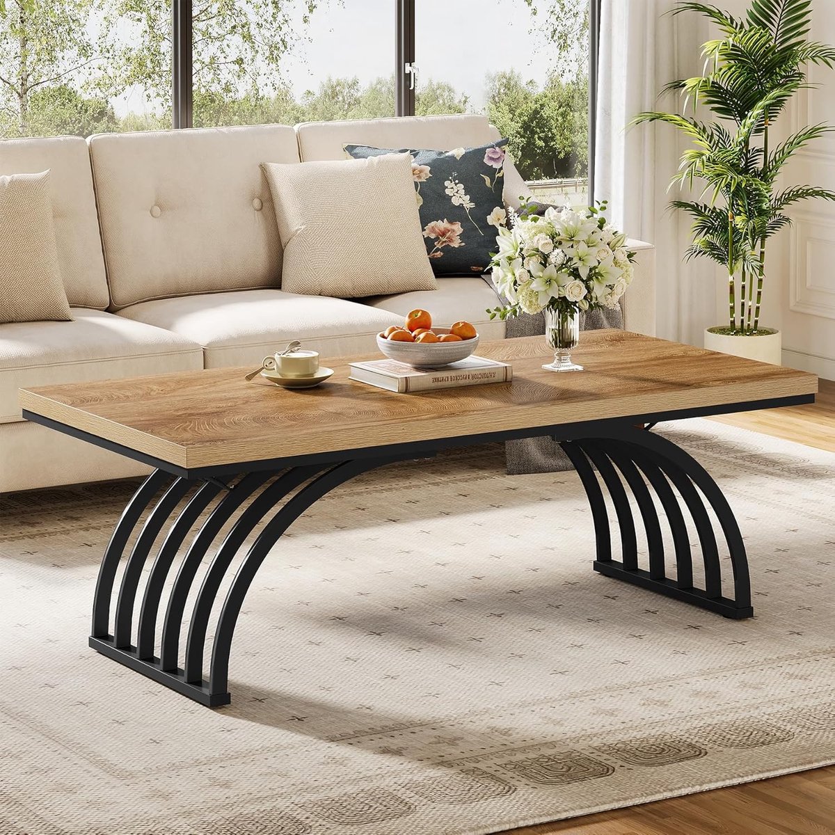 Tribesigns - Rechthoekig Salontafel - 120 x 60 x 45 cm - Salontafel met Metalen Framepoten - Bijzettafel Bruin - Tafel - Sidetable voor Woonkamer, Thuiskantoor