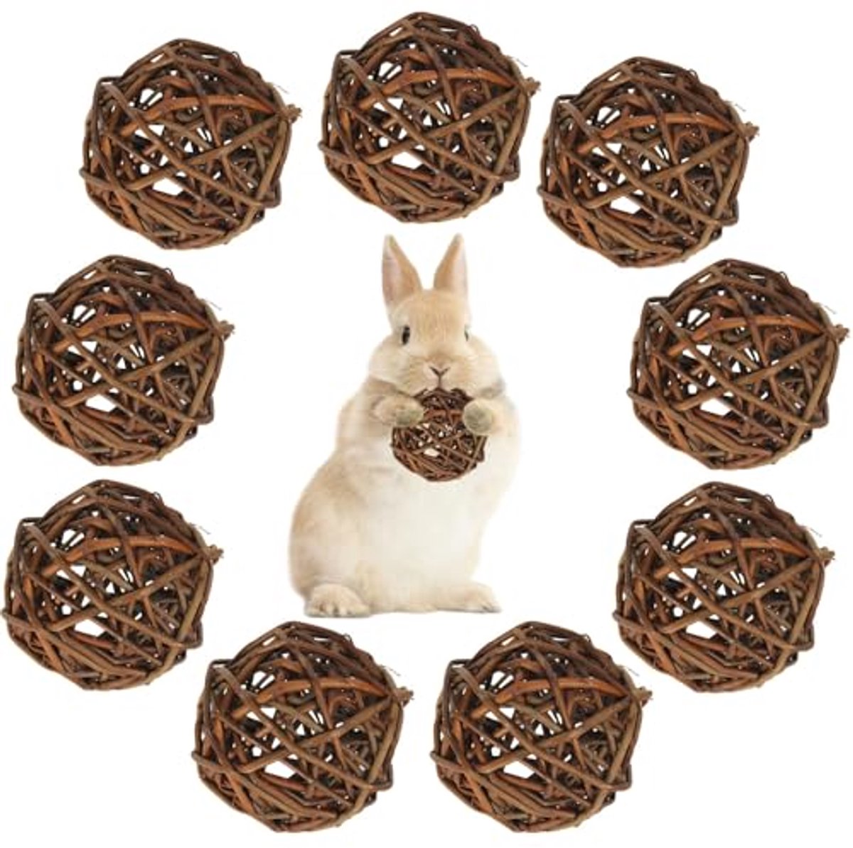 Speelgoed voor Kleine Dieren - Kauwspeelgoed voor Konijnen, Cavia's en Hamsters - 9 Stuks Natuurlijke Speelballen