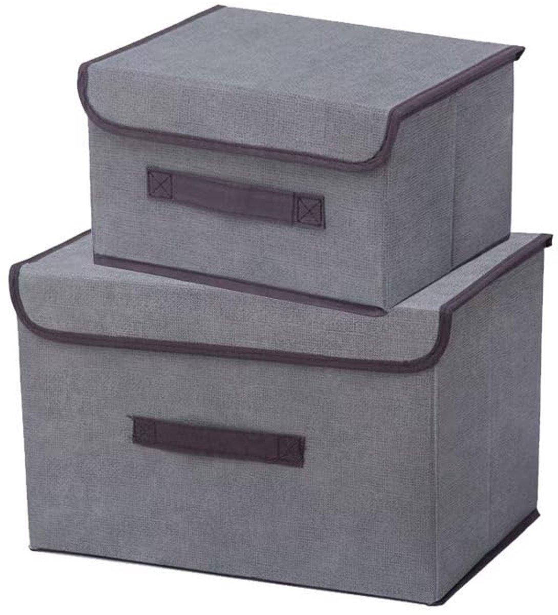 Ibenzoa® Set van twee opvouwbare linnen opbergdozen met deksel en handgrepen