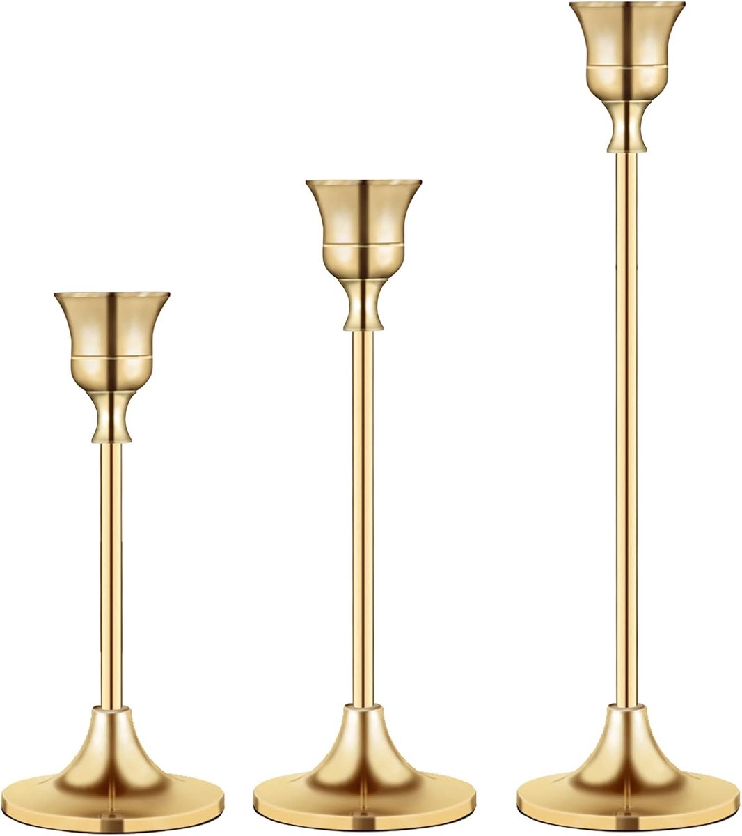 whiqutey Kandelaar-Houders-Pijler-Kaarsenhouders-Messing-Goud-Set-3-Stuks-Decoratieve-Kaarsenstandaard-Bruiloft-Feest-Diner