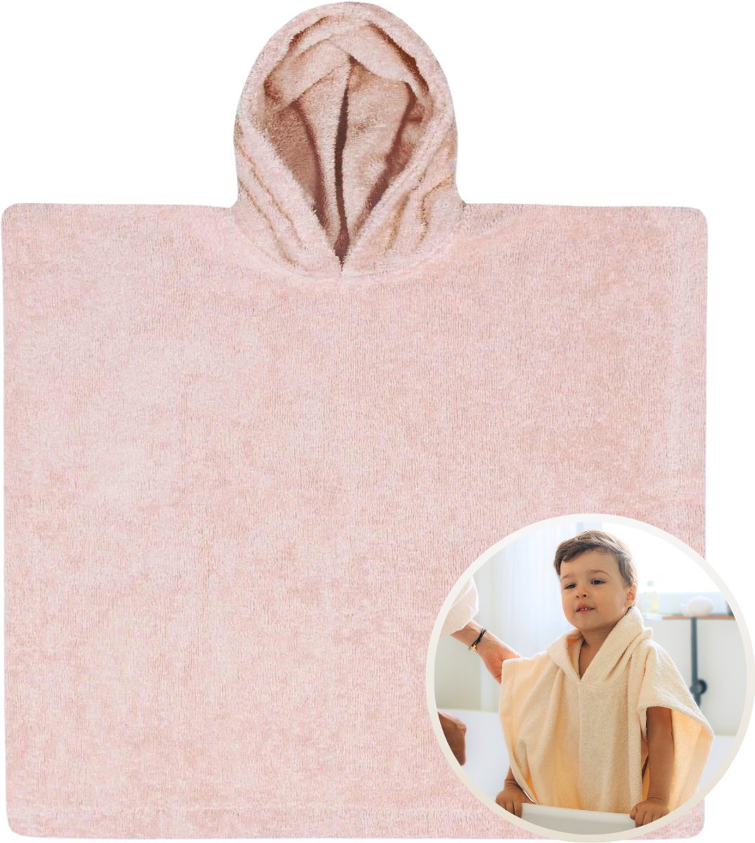 Funnies Badponcho Blush 1 t/m 4 Jaar - 55x55 cm - Jongens - Meisjes - Zachte Badponcho - Omslagdoek voor Kinderen - 100% Katoenen Badstof - Absorberend, Comfortabel en Makkelijk Wasbaar - Perfect na het Zwemmen of Badderen