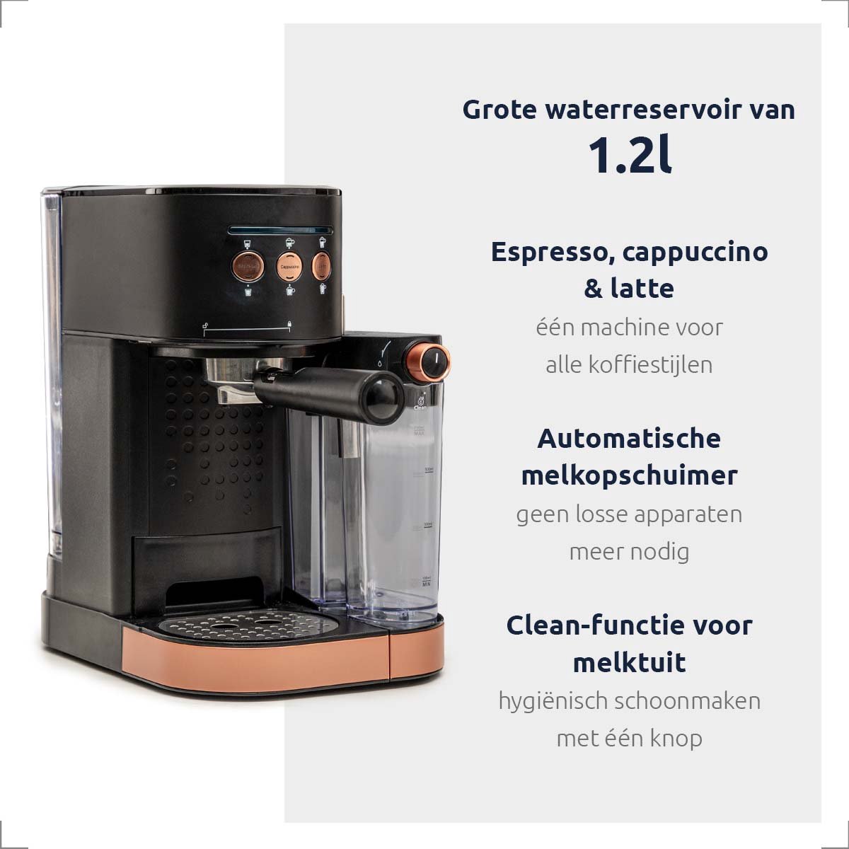 BluMill Koffiemachine - Pistonmachine - Espressomachine - Automatische Melkschuimer & 2 portafilters - 1,2 Liter Waterreservoir — afbeelding 5