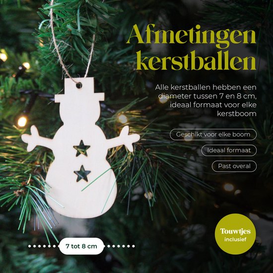 Giftmas Boules de Noël en bois - Décorations de Noël pour l'intérieur - Boule de Boules de Noël en bois - Noël - 10 formes - ⌀7.5cm - 50 pièces