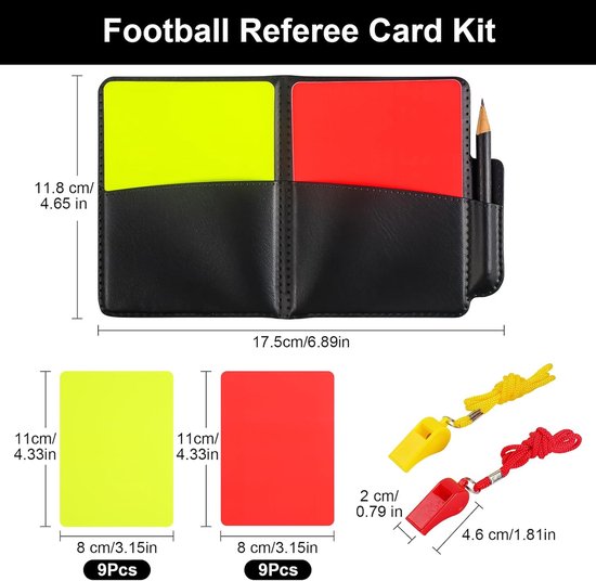 Voetbalscheidsrechterkit – 2 Fluiten, 4 Rode/gele Kaarten, Hoes, Potlood, Notitieblok – Met PU-leer, PVC – Voor Wedstrijden En Training
