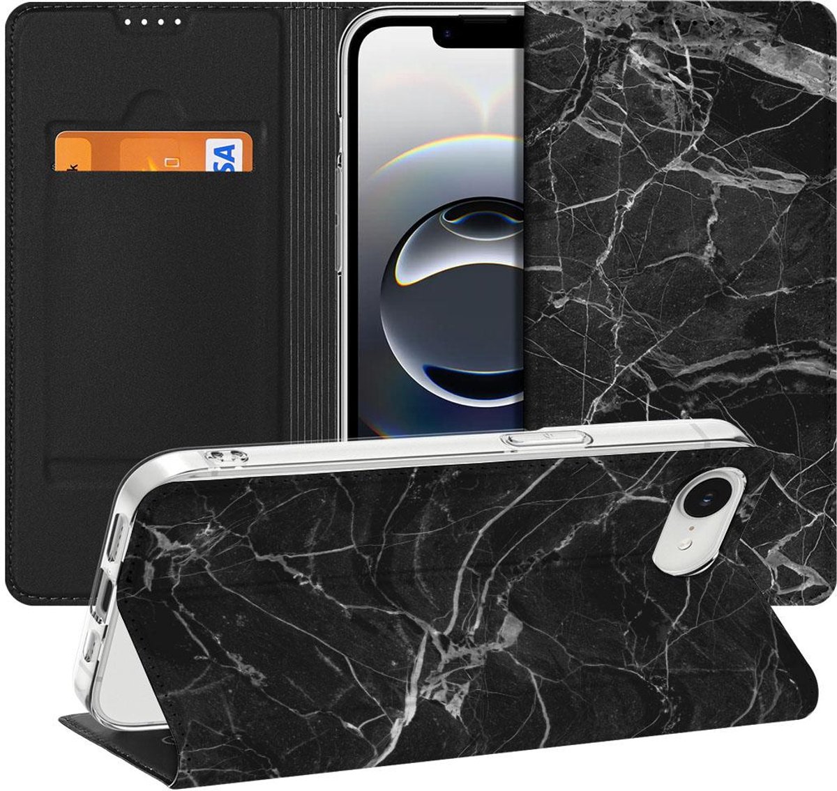 Apple iPhone 16e/17e Standcase Marmer Zwart - Origineel Cadeau Vader