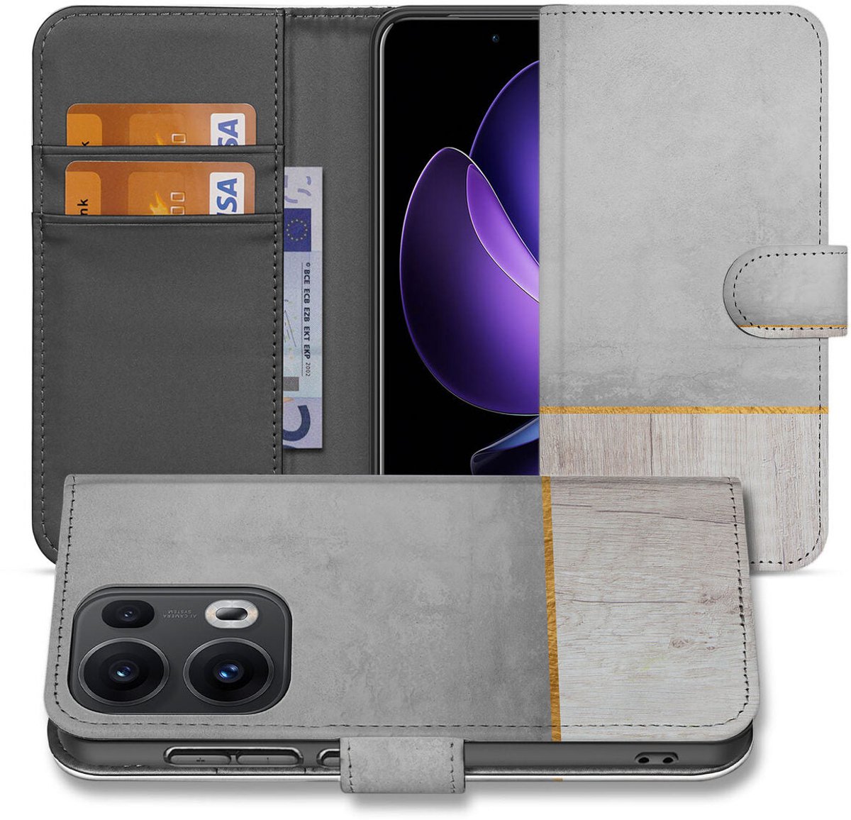 OPPO Reno 13 Pro Book Style Case Wood Concrete