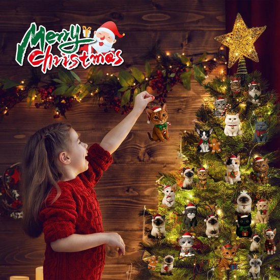 Calendrier De L'Avent Chats 2025 | 24 Pendentifs En Acrylique | Compte à Rebours Noël | Décoration Cadeau Pour Amoureux Des Chats