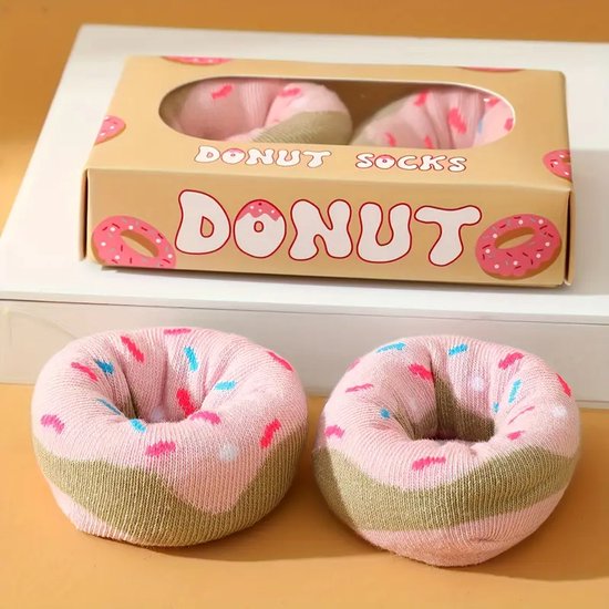 Chaussettes Donut – 1 paire – Cadeau original pour femme et homme – Emballage cadeau de Luxe – Anniversaire – Saint Nicolas – Noël – Taille unique – Taille 36-46