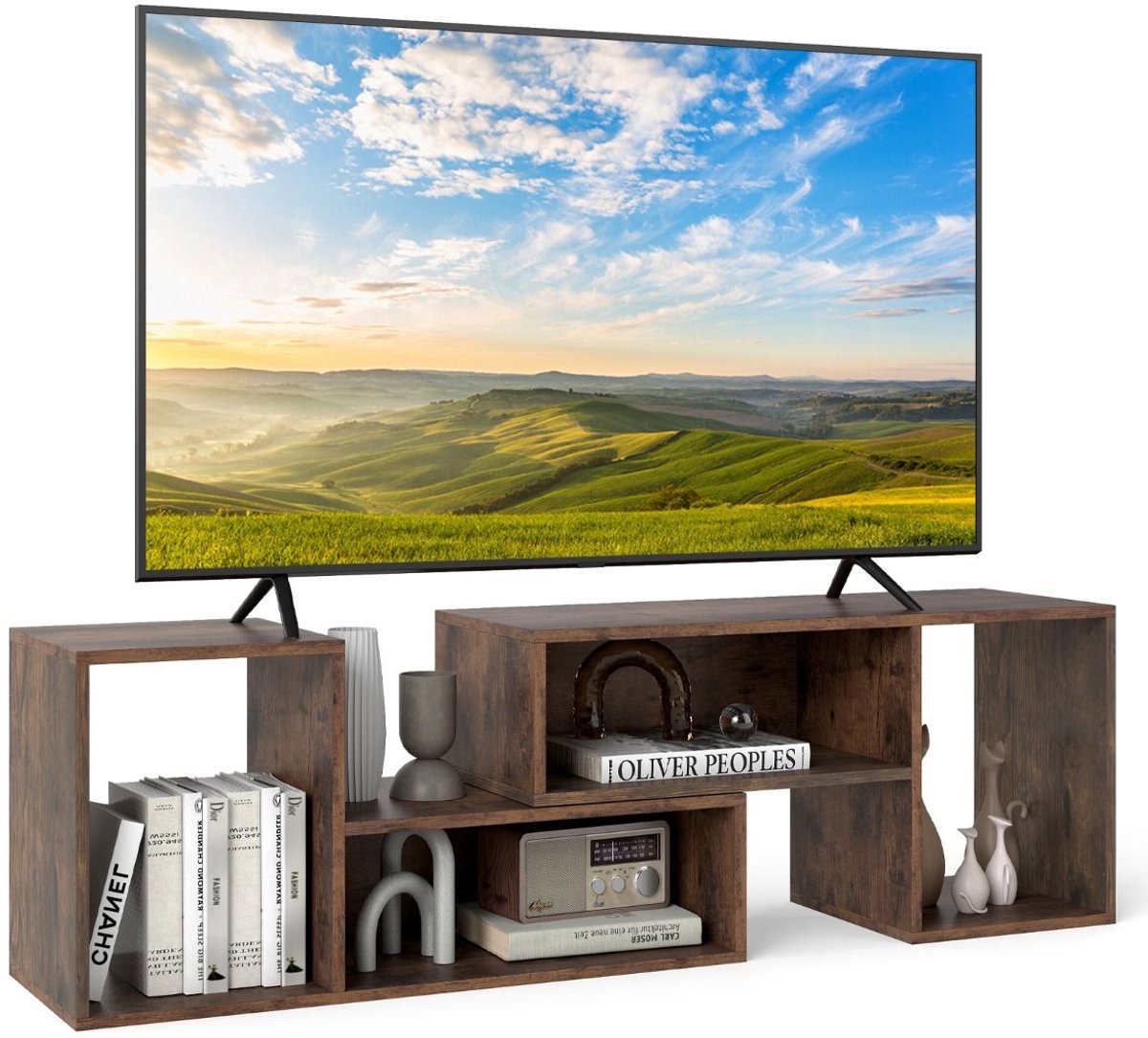 SureDeal® - 2-Delige TV-kast Vrij te Combineren - MDF & Hout - 110-134,5x30x40 cm - Koffie - TV-Meubel voor TV tot 60"
