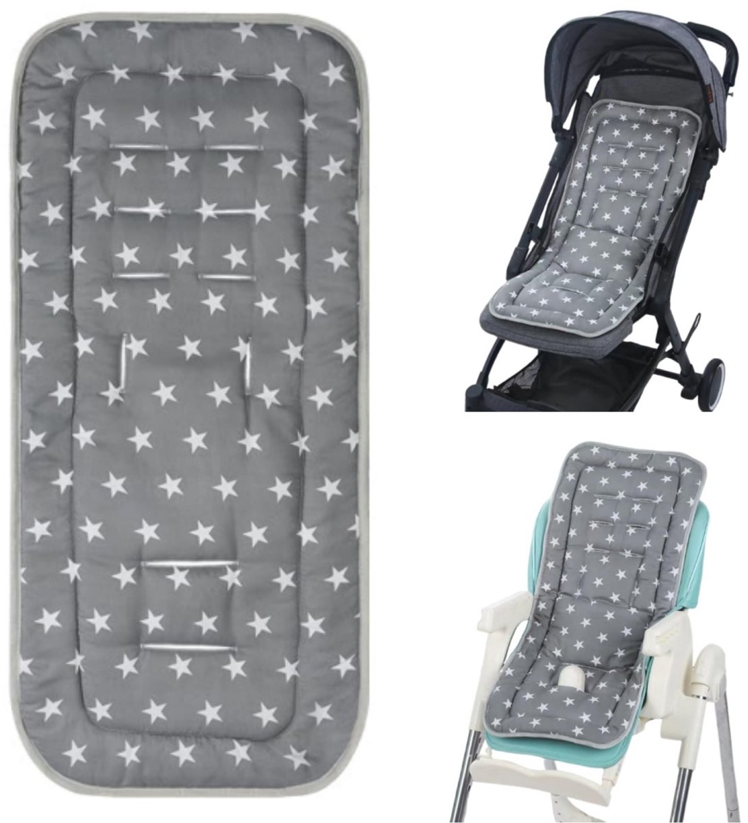 Image of 1 artikel - Universele kinderwagenzitting - Kinderwagenzittingkussen - Comfortabele kinderwagenzitting - Zacht en comfortabel - Machinewasbaar - Ademend - Grijs - 75 x 33 cm - Geschikt voor kinderwagens, autostoeltjes en kinderstoelen