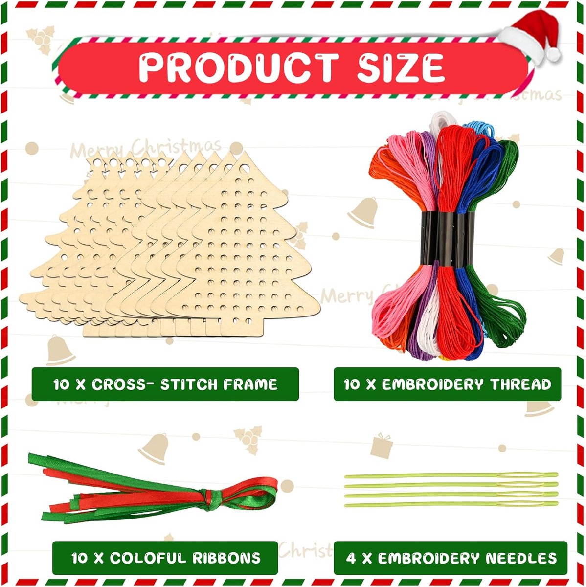 Kerst borduurset - Kerstboom borduren - DIY kerstknutsels - Borduurset voor volwassenen - Kerstboomversieringen - Houten kerstboom bladwijzer kruissteek - Kerstborduurset voor kinderen en beginners – foto 8