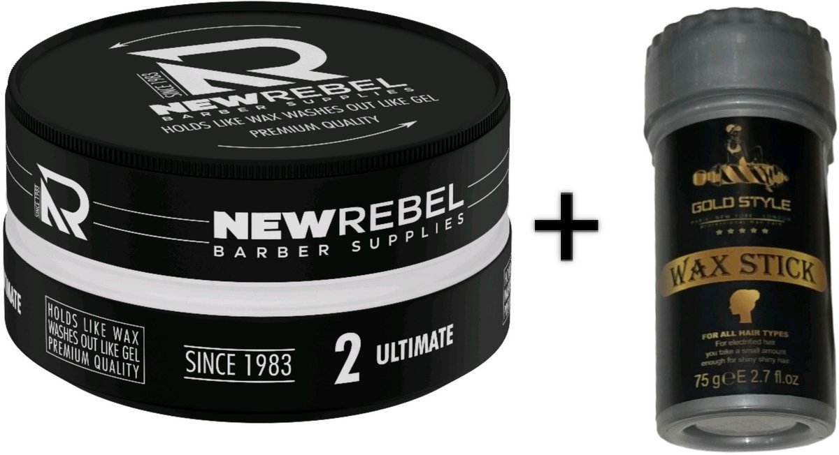 NEW REBEL Ultimate Hair Wax 150 ml + Gold Style Wax stick 75 gram – Sterke Hold, Makkelijk Uitwasbaar – Premium Haarstyling - Gel Wax