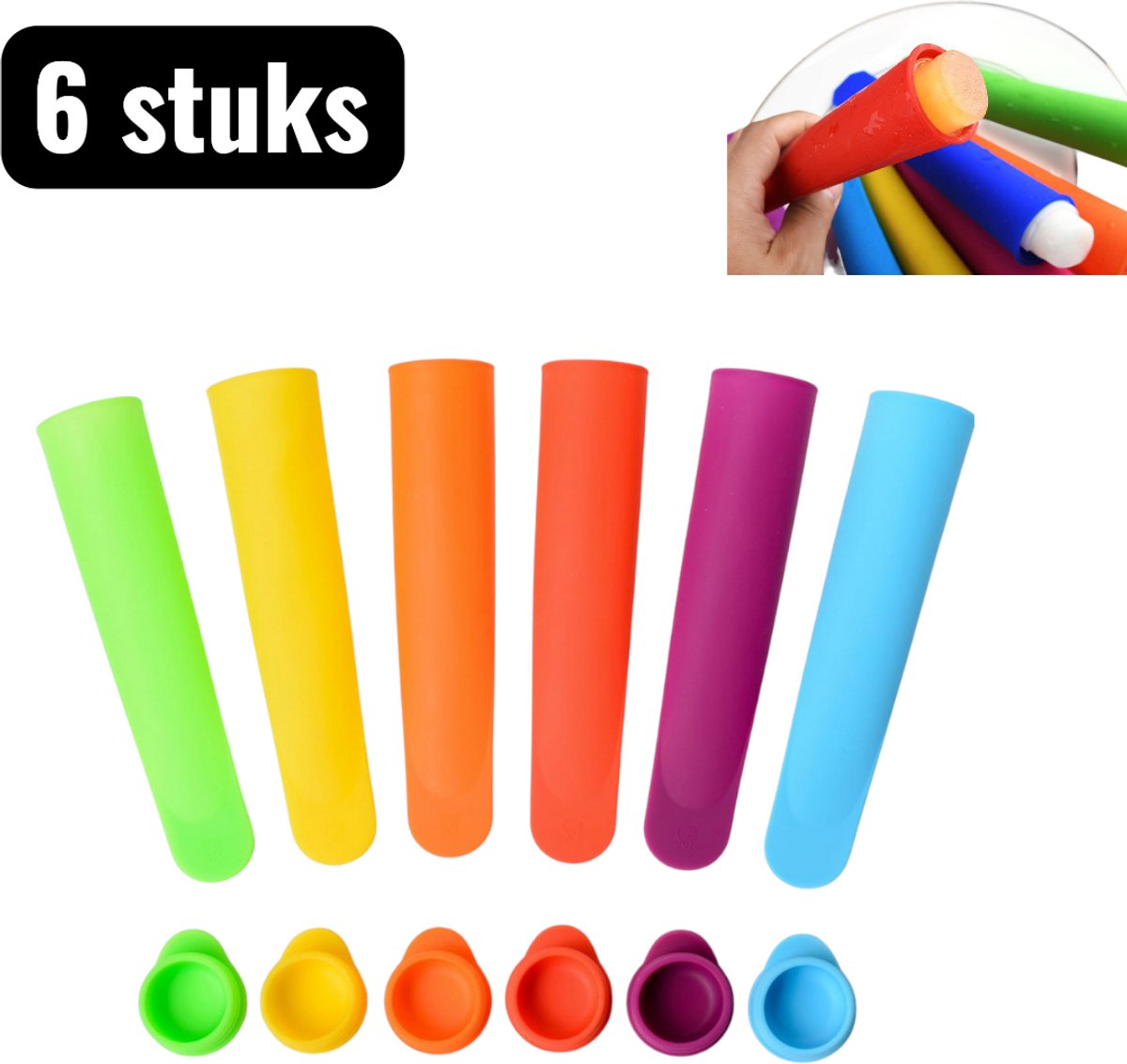 6 stuks - Ijsblokjesvormen - Felgekleurde Siliconen IJsjes Mallen - Veilige IJsstokjes Maker voor Kinderen - Vrolijke Diepvries Snacks Zelf Maken Set