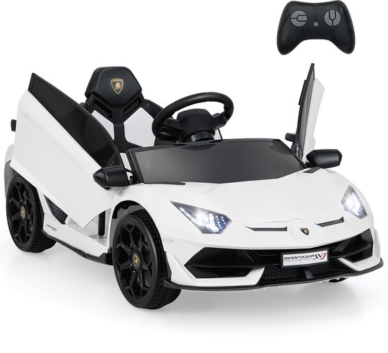 Voiture électrique COSTWAY Lamborghini pour enfants, véhicule pour enfants avec télécommande 2,4 G, phare à LED, lecteur MP3, klaxon et musique, véhicule électrique 3-5 km/h, voiture pour enfants à partir de