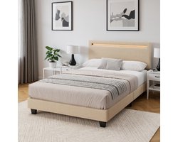 Bealife BF27 Bed - 120 x 200 cm - LED-verlichting - Hoofdbord en lattenbodem - Beige