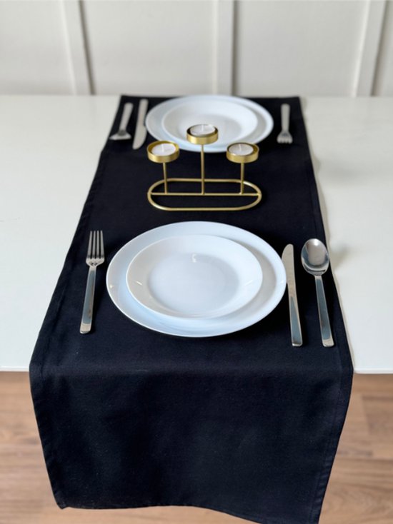 Chemin de table Tavas - 45 x 140 cm - Zwart - Décoration de table - Nappe - Nappe - Katoen
