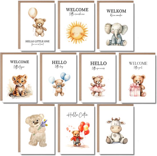 Momentuals - Cartes de vœux de vœux de naissance - Annonces de naissance - Naissance - Jeu de cartes - Cartes de vœux - Cartes à envoyer - 10 pièces de cartes A6 pliées - Enveloppes incluses - Design Uniek