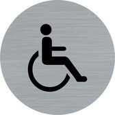 Panneau de porte - panneau de toilette - toilettes pour handicapés - panneau - handicapé - rond avec aspect acier inoxydable