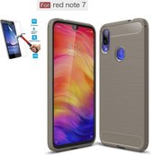 Xiaomi Redmi Note 7 Carbone Brushed Tpu Grijs Cover Case Hoesje - 1 x Tempered Glass Screenprotector CTBL
