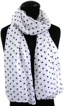 Witte dames sjaal met kleine zwarte stippen half transparant chiffon - 50 x 160 cm