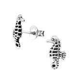 Joy|S - Zilveren zeepaard oorbellen 6 x 10 mm geoxideerd