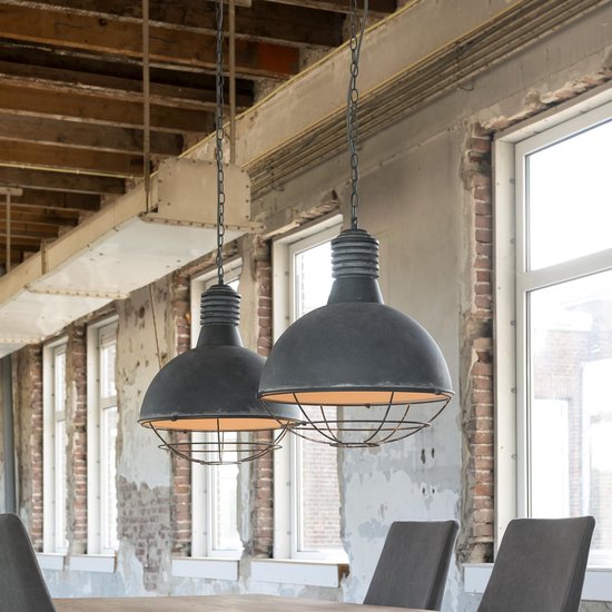LifestyleFurn Industriële Hanglamp 'Trevon' met dubbele kap in betonlook,  41cm | bol.com