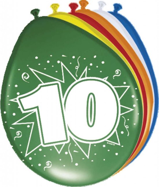 Ballonnen ster 30 cm: 10 jaar - 8 stuks (08210)