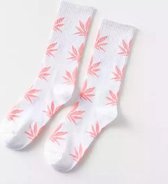 Wietsokken - Cannabissokken - Wiet - Cannabis - wit-zalm - Unisex sokken - Maat 36-45