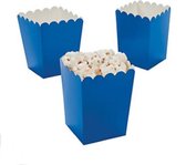 Popcorn bakjes blauw - 12 stuks - stevig karton - klein formaat - 8 cm breed - 10 cm hoog