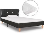 Bed met Matras Grijs 90x200 cm Stof (Incl LW Led klok) - Bed frame met lattenbodem - Tweepersoonsbed Eenpersoonsbed