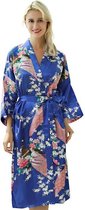 Chinese Kimono badjas ochtendjas blauw satijn dames maat XL