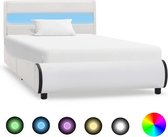 Bedframe Wit 120x200 cm Kunstleer met LED (Incl LW Led klok) - Bed frame met lattenbodem - Tweepersoonsbed Eenpersoonsbed
