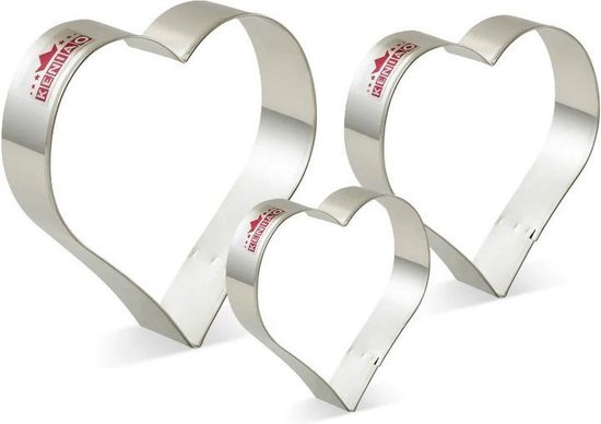 3x Uitsteekvorm Hart - RVS uitsteek harten voor koekjesdeeg, fondant etc.  Valentijns dag | bol.com
