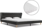 Bed met Matras Donkergrijs 180x200 cm Stof met LED (Incl LW Led klok) - Bed frame met lattenbodem - Tweepersoonsbed Eenpersoonsbed