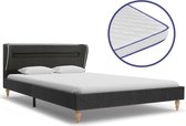 Bed met Traagschuim Matras Donkergrijs 140x200 cm Stof met LED (Incl LW Led klok) - Bed frame met lattenbodem - Tweepersoonsbed Eenpersoonsbed