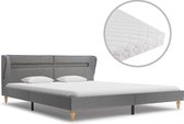 Bed met Matras Lichtgrijs 180x200 cm Stof met LED (Incl LW Led klok) - Bed frame met lattenbodem - Tweepersoonsbed Eenpersoonsbed