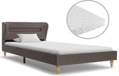 Bed met Matras Taupe 90x200 cm Stof met LED (Incl LW Led klok) - Bed frame met lattenbodem - Tweepersoonsbed Eenpersoonsbed