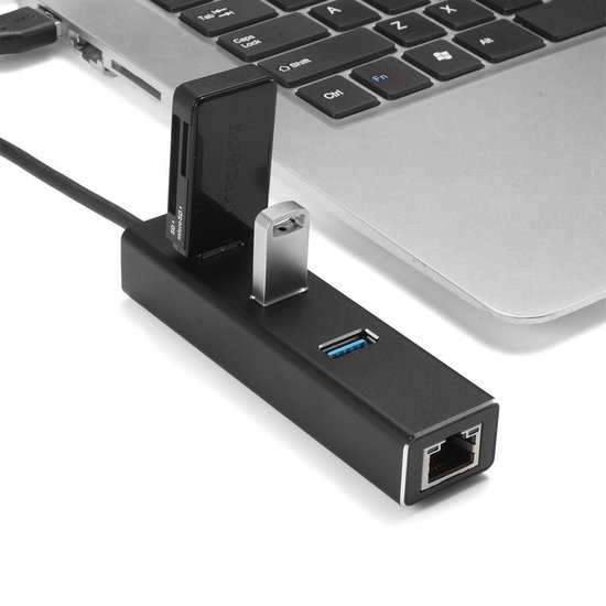 MMOBIEL USB Type C naar Ethernet 100 Mbps Adapter RJ45 Dongle voor Macbook - Mac - iMac - PC - 3 USB Poorten 3.0 - ZWART - MMOBIEL