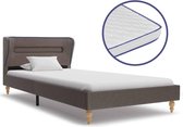 Bed met Traagschuim Matras Taupe 90x200 cm Stof met LED (Incl LW Led klok) - Bed frame met lattenbodem - Tweepersoonsbed Eenpersoonsbed