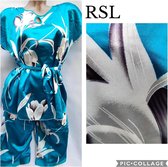 Dames satijn pyjama set M 34-36 met bloemenprint blauw